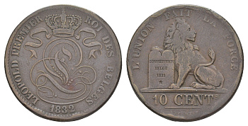 Бельгия 10 сантимов 1832 Леопольд I (1832-1865) KM 2 медь 603-1425