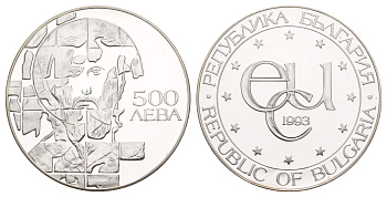 Болгария 1 экю - 500 левов 1993 Святой Теодор Стратилат KM 206 серебро PROOF 1083-5-52