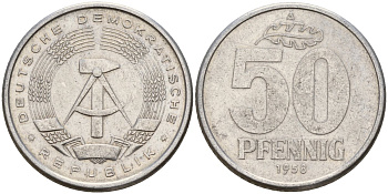 ГДР 50 пфеннигов 1958 A KM 12.1 алюминий 110-313