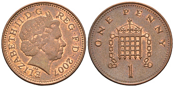 Великобритания 1 пенни 2007 Елизавета II (1952-2022) KM 986, Spink 4710 (B5) сталь плакированная медью 4609-633