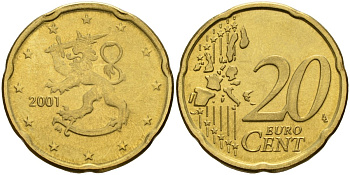 Финляндия 20 евроцентов 2001 KM 102 нордик UNC M57-08