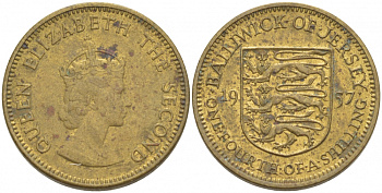 ДЖЕРСИ 1/4 ШИЛЛИНГА 1957 ЕЛИЗАВЕТА II, ПЕРВЫЙ ГОД KM 22 никель латунь 77-843