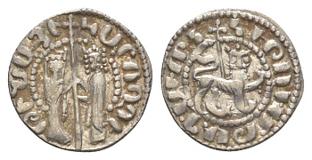 Киликийская Армения трам 1226-1271 Хетум I и царица Забель, держат крест/лев с патриаршим крестом  серебро    1516-313