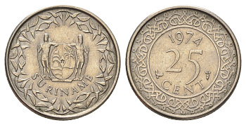 Суринам 25 центов 1974 KM 14 медно-никель 4172-216