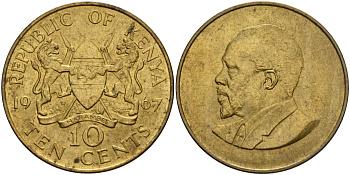 Кения 10 центов 1967 Джомо Кениата KM 2 никель латунь aUNC 4599-1243