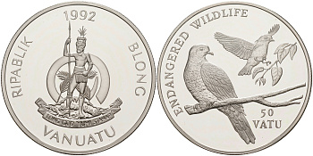 Вануату 50 вату 1992 серия охрана окружающей среды, птицы на ветке KM 13 серебро PROOF 1074-3-34