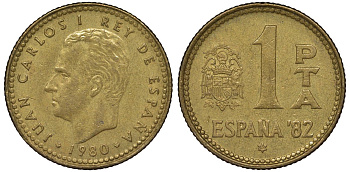 Испания 1 песета 1980 (82) чемпионат мира по футболу KM 816 алюминиевая бронза 4128-1052