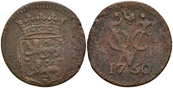 Нидерландская Ост-Индия 1 дуит 1750 KM 131 медь 4573-1153