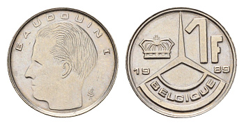 Бельгия 1 франк 1989 Belgique, Бодуэн I (1951-1993) KM 170 нержавеющая сталь 4617-821