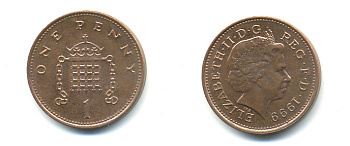 Великобритания 1 пенни 1999 Елизавета II (1952-2022) KM 986, Spink 4710 (B5) сталь плакированная медью 177-532