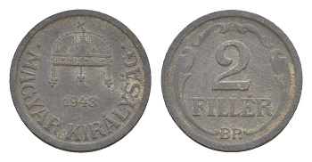 Венгрия 2 филлера 1943 BP KM 519 цинк 4658-349