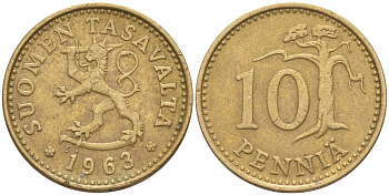 Финляндия 10 пенни 1963 S KM 46 алюминиевая бронза 219-1146
