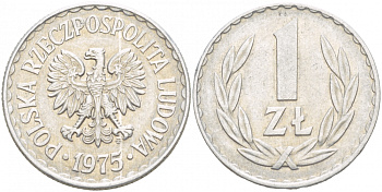 ПОЛЬША 1 ЗЛОТЫЙ 1975 MW KM 49.1 алюминий 4539-814