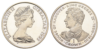 Гибралтар 1 крона 1993 Ганноверская династия - Король Георг IV KM 136 медно-никель BU 11-092-12