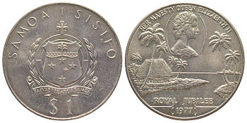 Самоа 1 тала 1977 25 лет правления Королевы Елизаветы II KM 24 медно-никель UNC 01-238-21