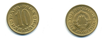 Югославия 10 пара 1965 Социалистическая Федеративная Республика KM 44  медь цинк 4379-614