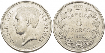 БЕЛЬГИЯ 5 ФРАНКОВ 1932 BELGES KM 97.1 никель 114-831