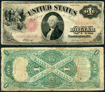 США 1 доллар 1917 высадка Колумба, Джордж Вашингтон, Elliott & Burke Pick 187 (2)  бумага   451-101-1