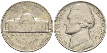 США 5 ЦЕНТОВ 1964 ДЖЕФФЕРСОН KM А192 медно-никель 119-853