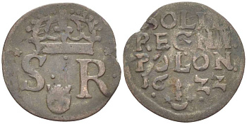 Польша 1 шиллинг (шеляг) 1622 Сигизмунд III (1587-1632), вес 0,48 гр., САС KM 25 серебро 1517-112