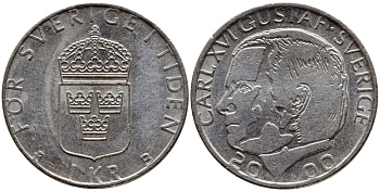 Швеция 1 крона 2000 Карл XVI Густав (1973- ) KM 852а медно-никель 4364-2246