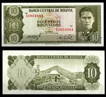Боливия 10 песо 1962 Pick 154 a (17) бумага UNC (пресс) 6280-15-4-2