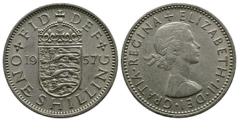 Великобритания 1 шиллинг 1957 Елизавета II (1952-2022), Английский герб KM 904, Spink 4147 медно-никель 4384-346