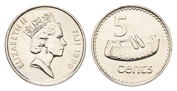 Фиджи 5 центов 1990 KM 51a сталь плакированная никелем UNC 4697-724