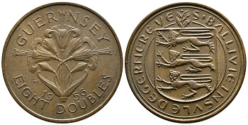 Гернси 8 даблов (дублей) 1956 KM 16 бронза 4382-814