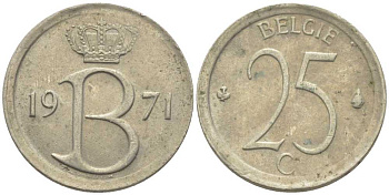 Бельгия 25 сантимов 1971 Belgie, Бодуэн I (1951-1993 KM 154.1 медно-никель 116-955