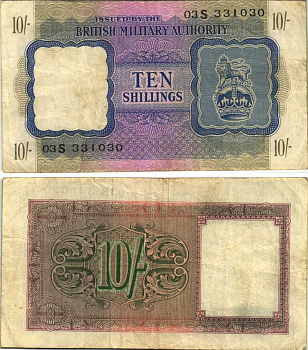 АНГЛИЯ 10 ШИЛЛИНГОВ 1943 ВОЕННЫЙ ВЫПУСК Pick M5 бумага VF-XF 7207-17-2