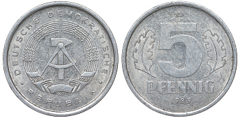 ГДР 5 ПФЕННИГОВ 1983 A КМ 9.2 алюминий 62-454