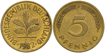 ФРГ 5 пфеннигов 1982 F J.382, KM 107 сталь плакированная латунью  4598-1051