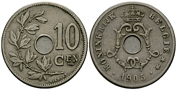 Бельгия 10 сантимов 1905 Belgie KM 53 медно-никель 4172-1217