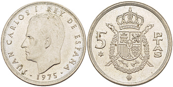 Испания 5 песет 1975 (79) Хуан Карлос I (1975-2014) KM 807 медно-никель XF- UNC 216-451
