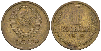 СССР 1 копейка 1989 Y 126a, Schon 75a латунь 4580-153