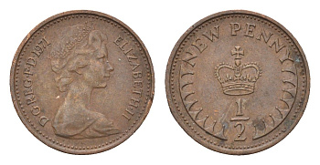 Великобритания 1/2 пенни 1971 Елизавета II (1952-2022) KM 914, Spink 4239 бронза 4697-853