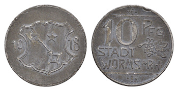 Вормс 10 пфеннигов 1918 Funck 613.2A, Men05 27640.2, Men18 34694.2 железо 4636-742