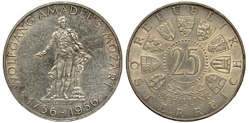 Австрия 25 шиллингов 1956 200 лет со дня рождения Моцарта KM 2881 серебро aUNC 1520-221