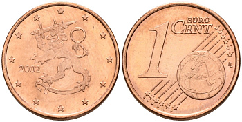 Финляндия 1 евроцент 2002 KM 98 сталь плакированная медью UNC M50-16