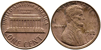 США 1 ЦЕНТ 1982 ЛИНКОЛЬН KM 201 медь цинк 4178-155