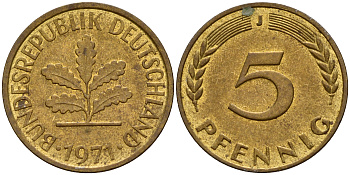 ФРГ 5 пфеннигов 1971 J J.382, KM 107 сталь плакированная латунью    4598-952