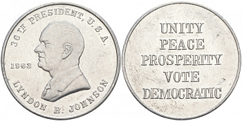 США МЕДАЛЬ ND 36-ЫЙ ПРЕЗИДЕНТ ЛИНДОН ДЖОНСОН 28 мм алюминий 73-425