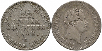ПРУССИЯ 2 1/2 ЗИЛЬБЕРГРОША 1842 A KM 444 серебро 00-00