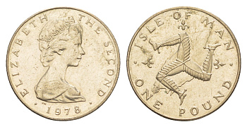 Остров Мэн 1 фунт 1978 PM, Елизавета II (1952-2022) KM 44 вирениум aUNC 4651-1016