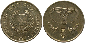 Кипр 5 центов 1990 KM 55.2 никель латунь 4158-552