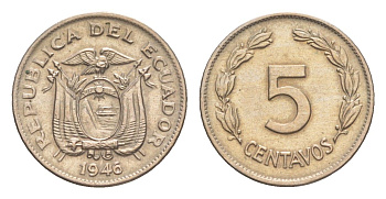 Эквадор 5 сентаво 1946 KM 75b медно-никель UNC 4643-1129
