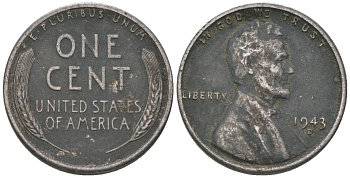 США 1 цент 1943 D, Авраам Линкольн KM 132 a сталь покрытая цинком 214-229