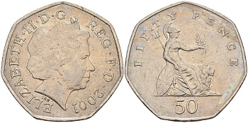 Великобритания 50 пенсов 2001 Елизавета II (1952-2022) KM 991, Spink 4610 (H8) медно-никель 81-121