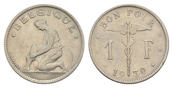 Бельгия 1 франк 1930 Belgique, Альберт I (1909-1934) KM 89 никель 4619-1032
